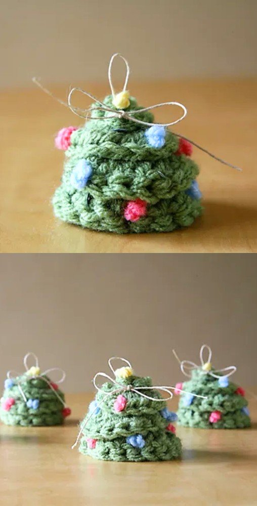 Mini Crochet Christmas Tree with Pom Poms
