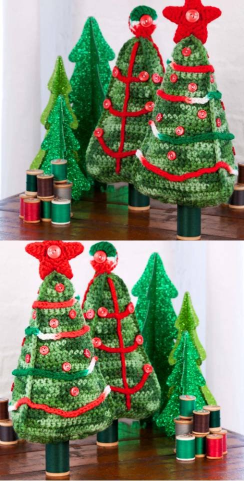 Free Red Heart Crochet Christmas Tree Duo Pattern