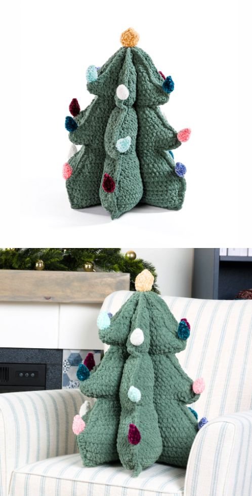 Free Bernat Merry Mod Crochet Christmas Tree Pillow Pattern