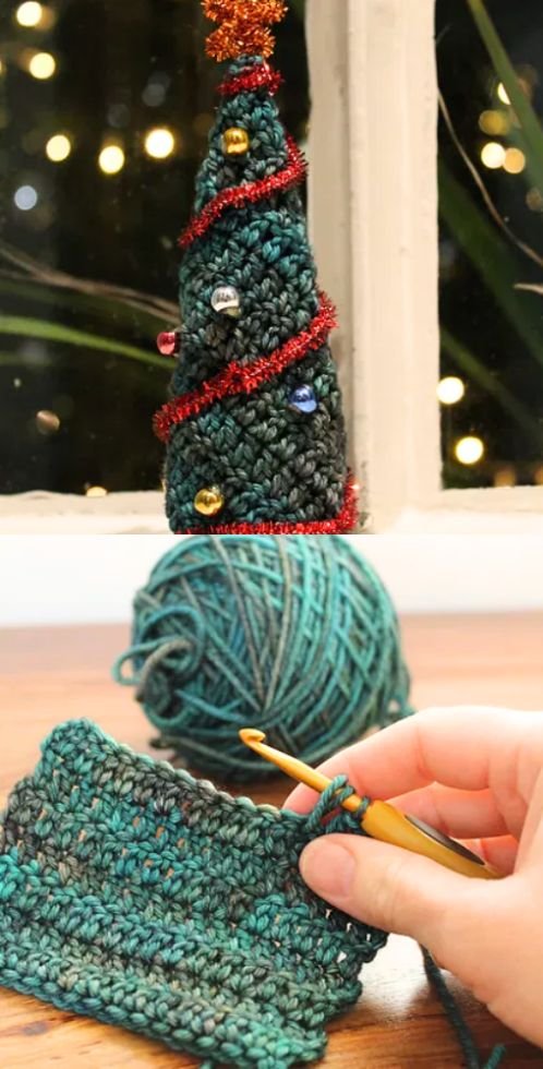 Crochet Tree with Garland and Baubles