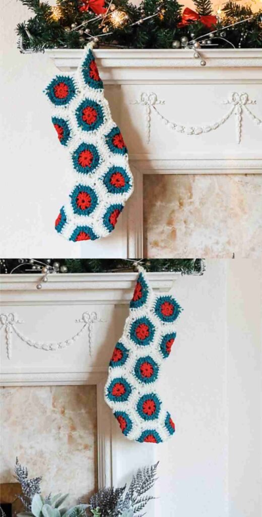 Hexagon Snowflake Granny Christmas Stocking