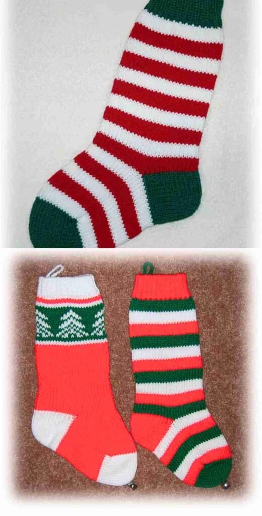 Festive Stripes & Tree Pattern Christmas Crochet Stockings