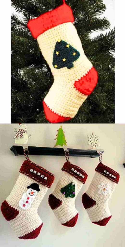 Cozy Holiday Motif Crochet Stockings (Snowman, Tree, & Snowflake)