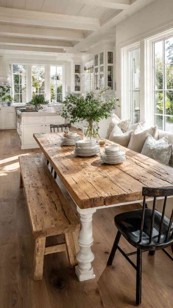 Classic Farmhouse Table with Bench