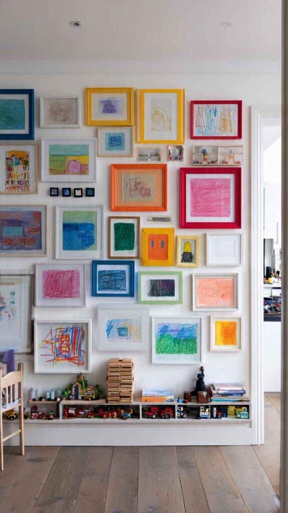 Colorful Gallery Wall with Kids' Art
