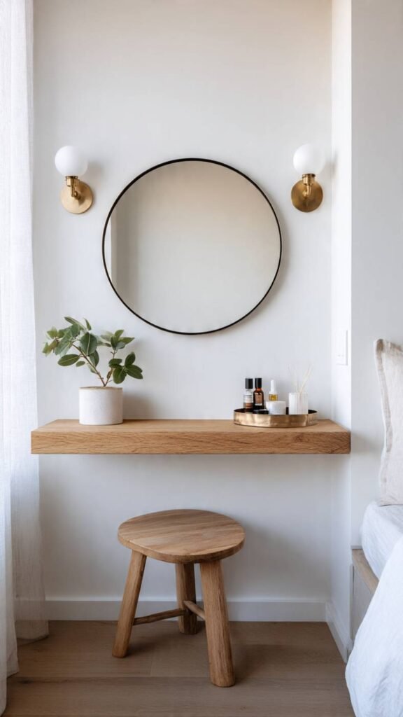 Floating Shelf with Round Mirror