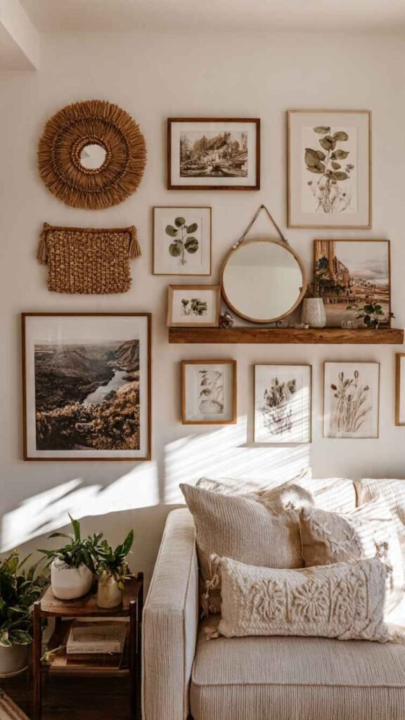 Gallery Wall with Mixed Art and Textiles