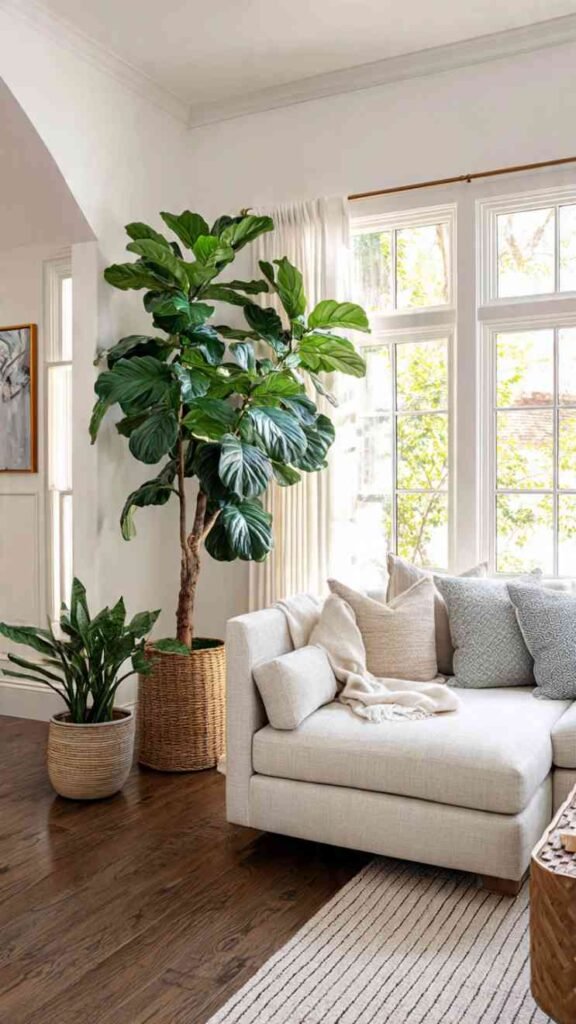 Living Room with Large Floor Plants