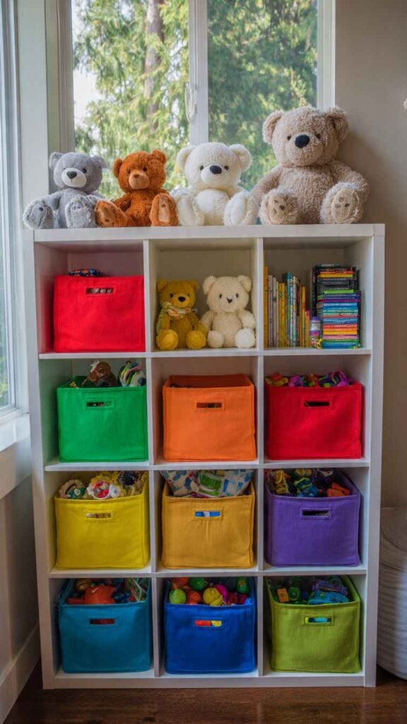 Multi-Colored Storage Bins and Cubbies