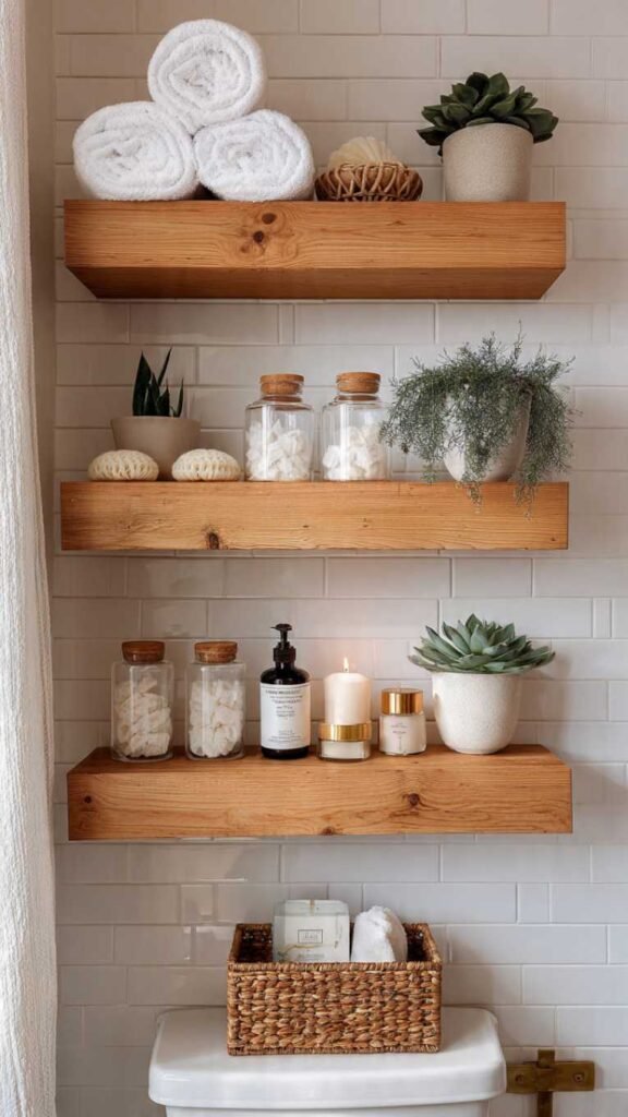 Natural Wood Floating Shelves
