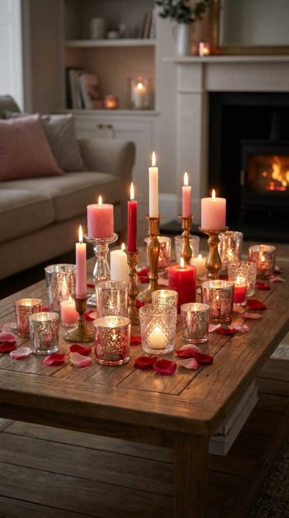 Pink or Red Votive Candles Grouped