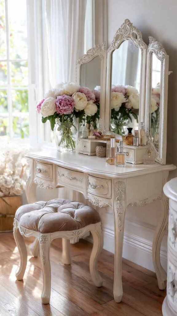 Vintage Vanity with Ornate Mirror