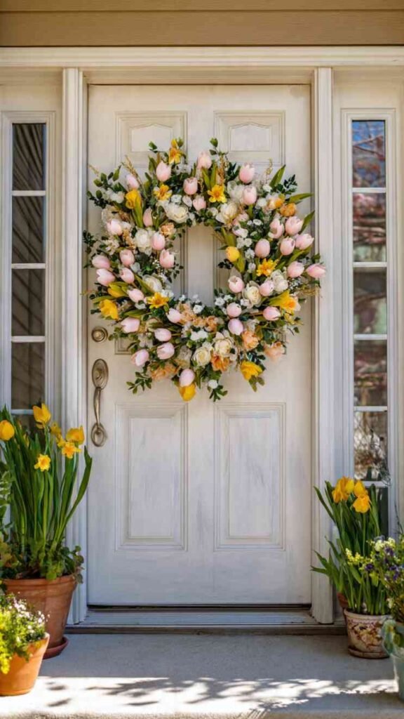 Wreath with Spring Florals for Front Door
