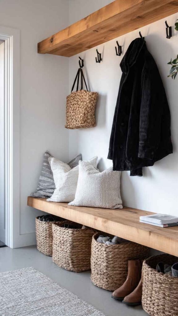 Floating Bench with Baskets Below