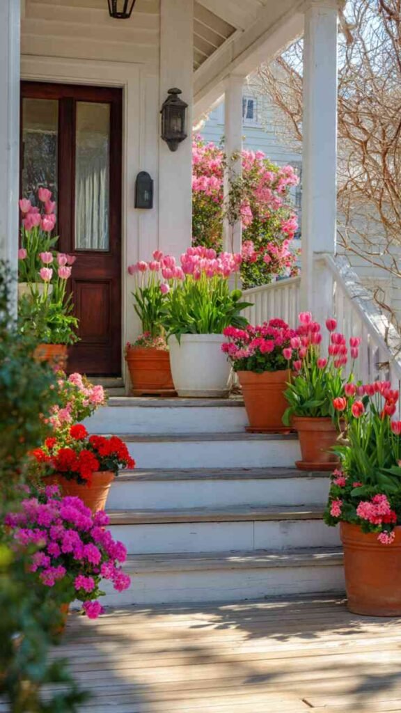 Potted Flowers in Pink and Red