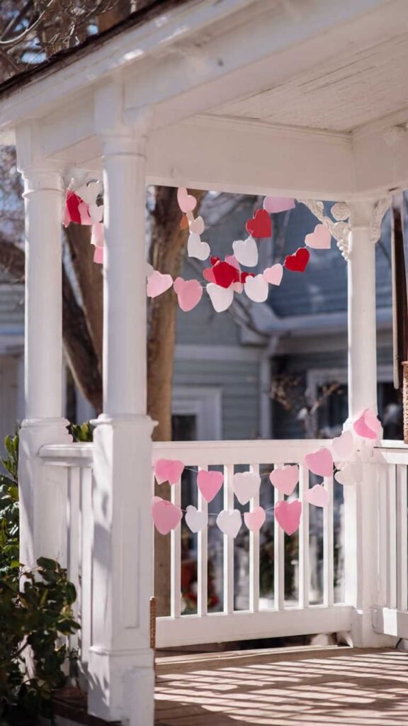 String Heart Garland Across Porch