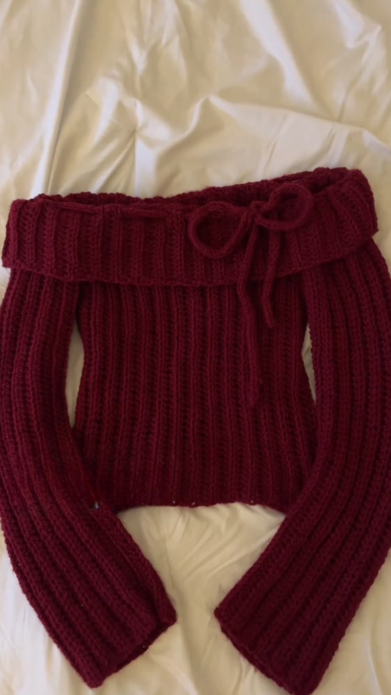 DIY Romantic Burgundy: How to Crochet the Ultimate Ribbed Off-the-Shoulder Top